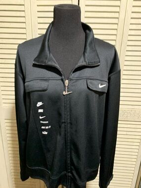 Nike Black Track Jacket with White Swoosh Accents